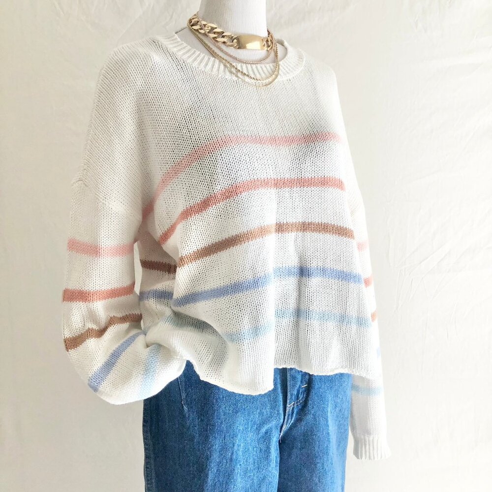 Chopped Hem Pastel Stripe Lightweight Sweater